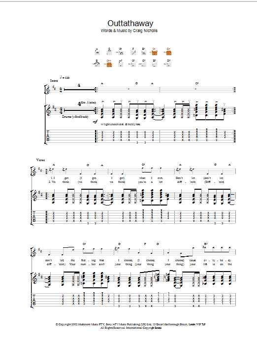 The Vines Outtathaway Sheet Music Notes & Chords for Lyrics & Chords - Download or Print PDF