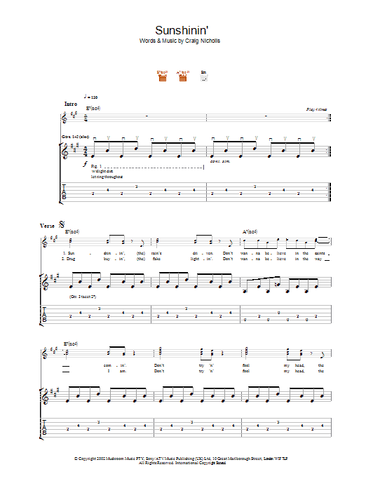 The Vines Sunshinin' Sheet Music Notes & Chords for Guitar Tab - Download or Print PDF The Vines Sunshinin' Sheet Music Notes & Chords for Guitar Tab - Download or Print PDF