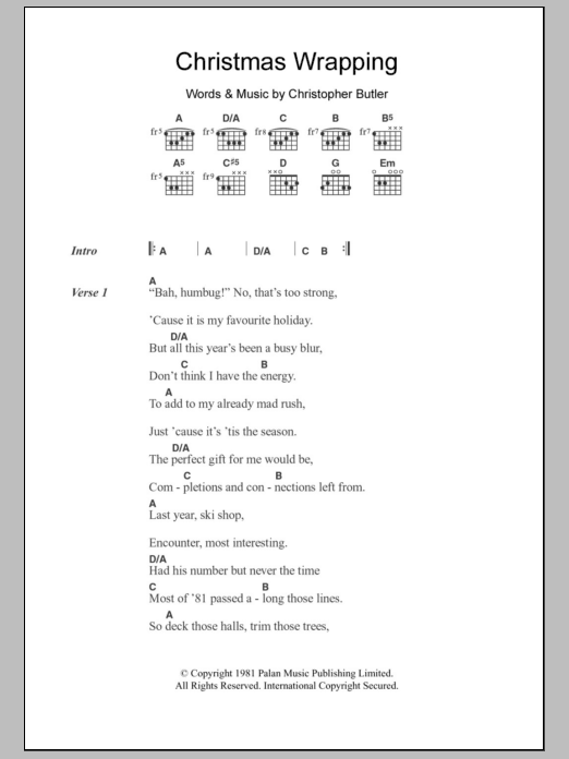 The Waitresses Christmas Wrapping Sheet Music Notes & Chords for Lyrics & Chords - Download or Print PDF