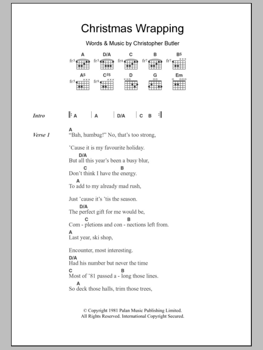 The Waitresses Christmas Wrapping Sheet Music Notes & Chords for Guitar Lead Sheet - Download or Print PDF