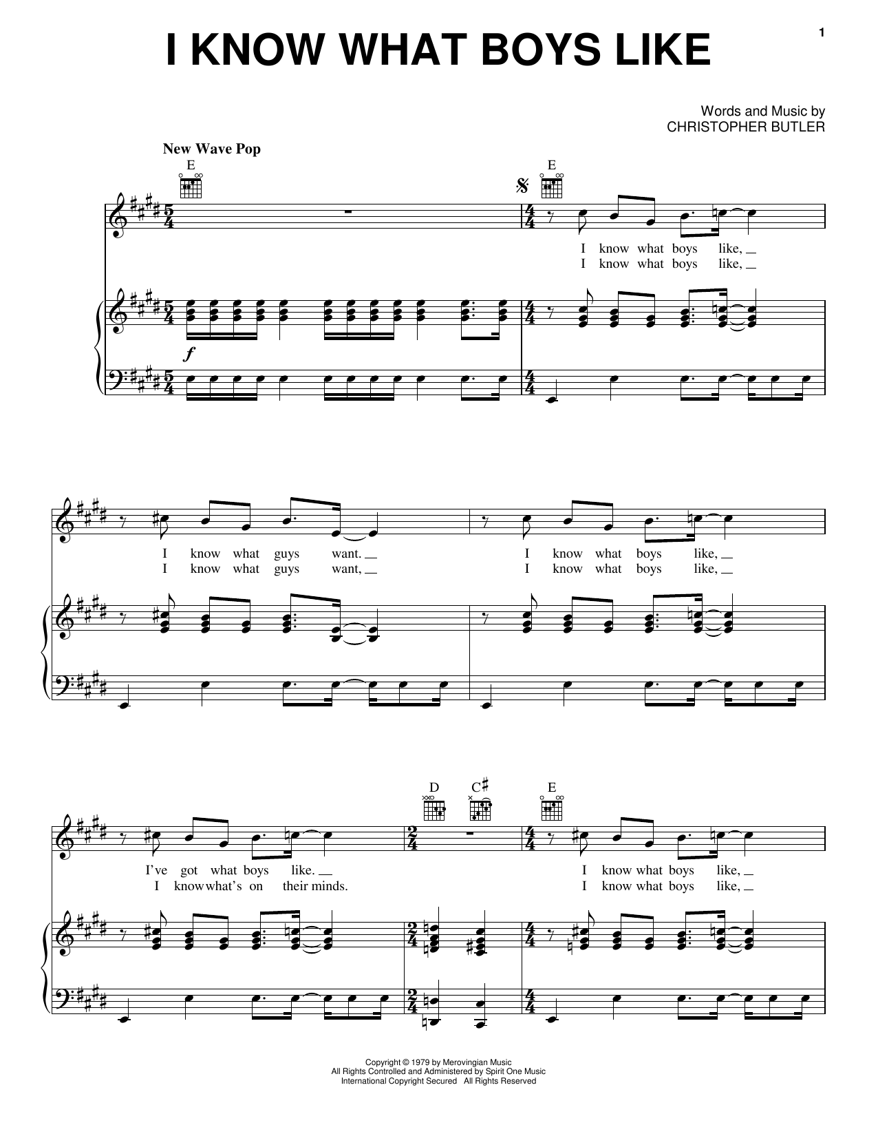 The Waitresses I Know What Boys Like Sheet Music Notes & Chords for Piano, Vocal & Guitar (Right-Hand Melody) - Download or Print PDF