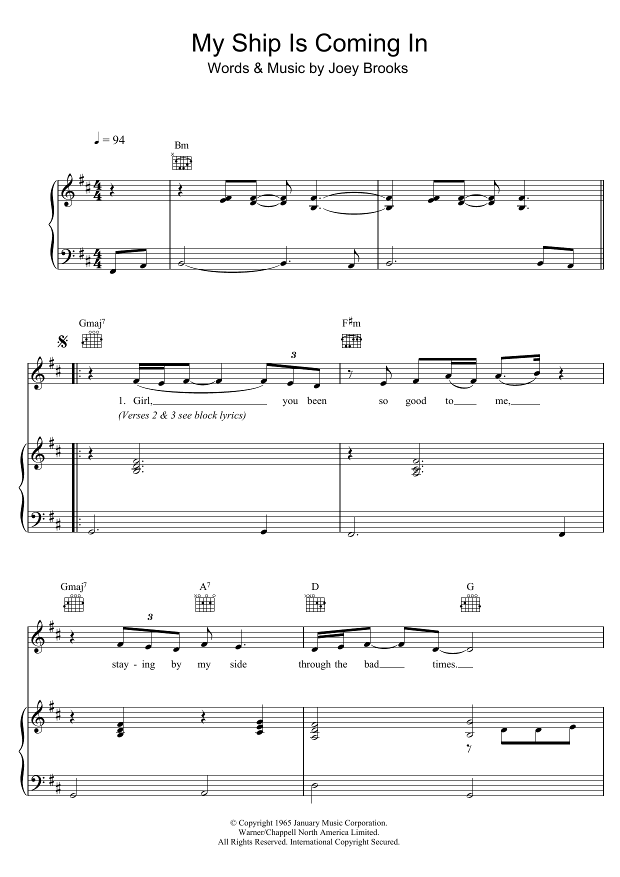 The Walker Brothers My Ship Is Coming In Sheet Music Notes & Chords for Piano, Vocal & Guitar - Download or Print PDF