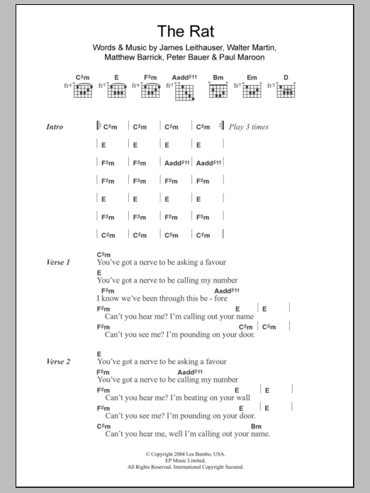 The Walkmen The Rat Sheet Music Notes & Chords for Lyrics & Chords - Download or Print PDF