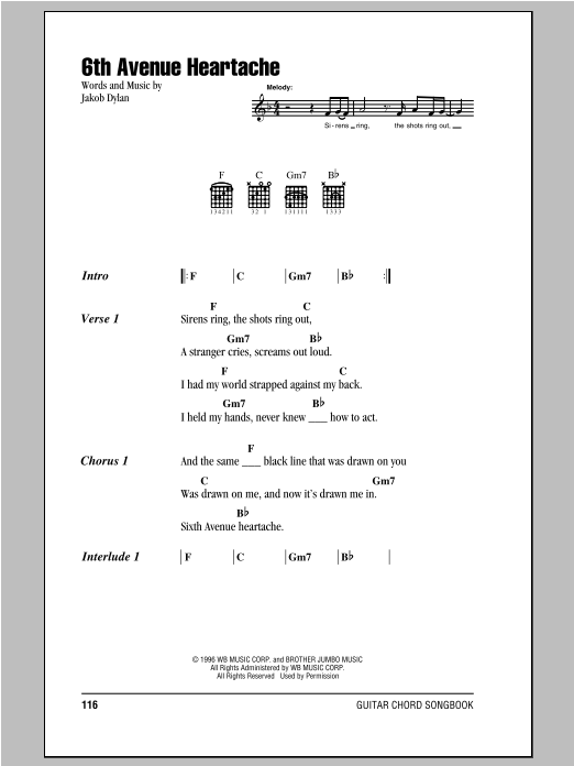 The Wallflowers 6th Avenue Heartache Sheet Music Notes & Chords for Ukulele Chords/Lyrics - Download or Print PDF