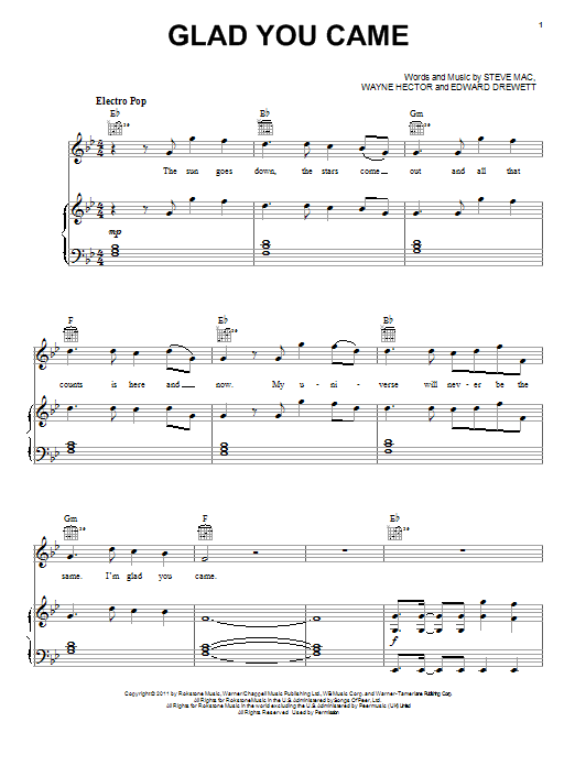 The Wanted Glad You Came Sheet Music Notes & Chords for Alto Saxophone - Download or Print PDF