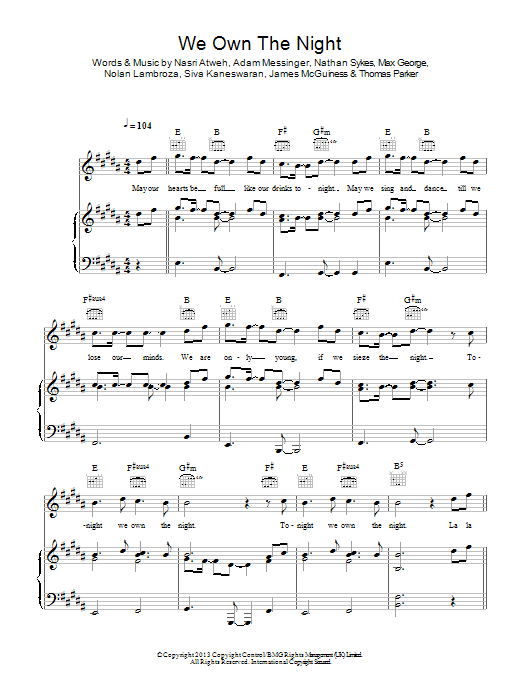 The Wanted We Own The Night Sheet Music Notes & Chords for Piano, Vocal & Guitar (Right-Hand Melody) - Download or Print PDF The Wanted We Own The Night Sheet Music Notes & Chords for Piano, Vocal & Guitar (Right-Hand Melody) - Download or Print PDF