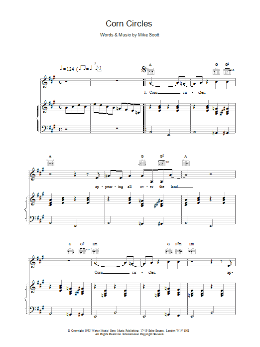 The Waterboys Corn Circles Sheet Music Notes & Chords for Piano, Vocal & Guitar - Download or Print PDF