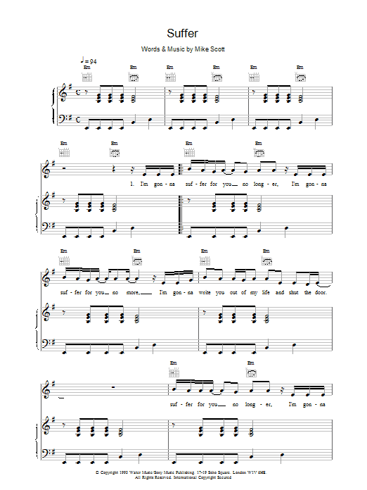 The Waterboys Suffer Sheet Music Notes & Chords for Piano, Vocal & Guitar - Download or Print PDF