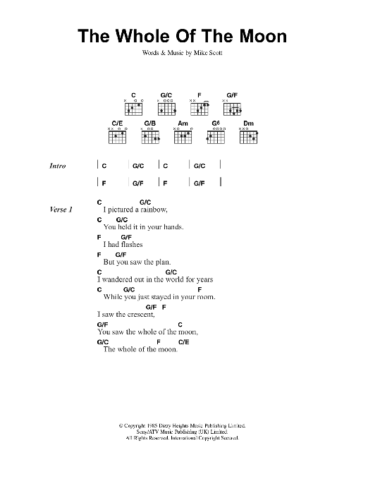 The Waterboys The Whole Of The Moon Sheet Music Notes & Chords for Lyrics & Chords - Download or Print PDF