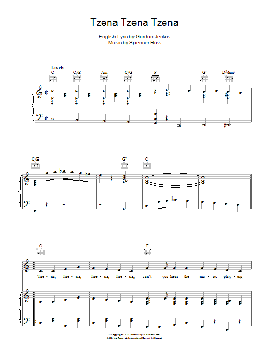 The Weavers Tzena Tzena Tzena Sheet Music Notes & Chords for Piano, Vocal & Guitar (Right-Hand Melody) - Download or Print PDF