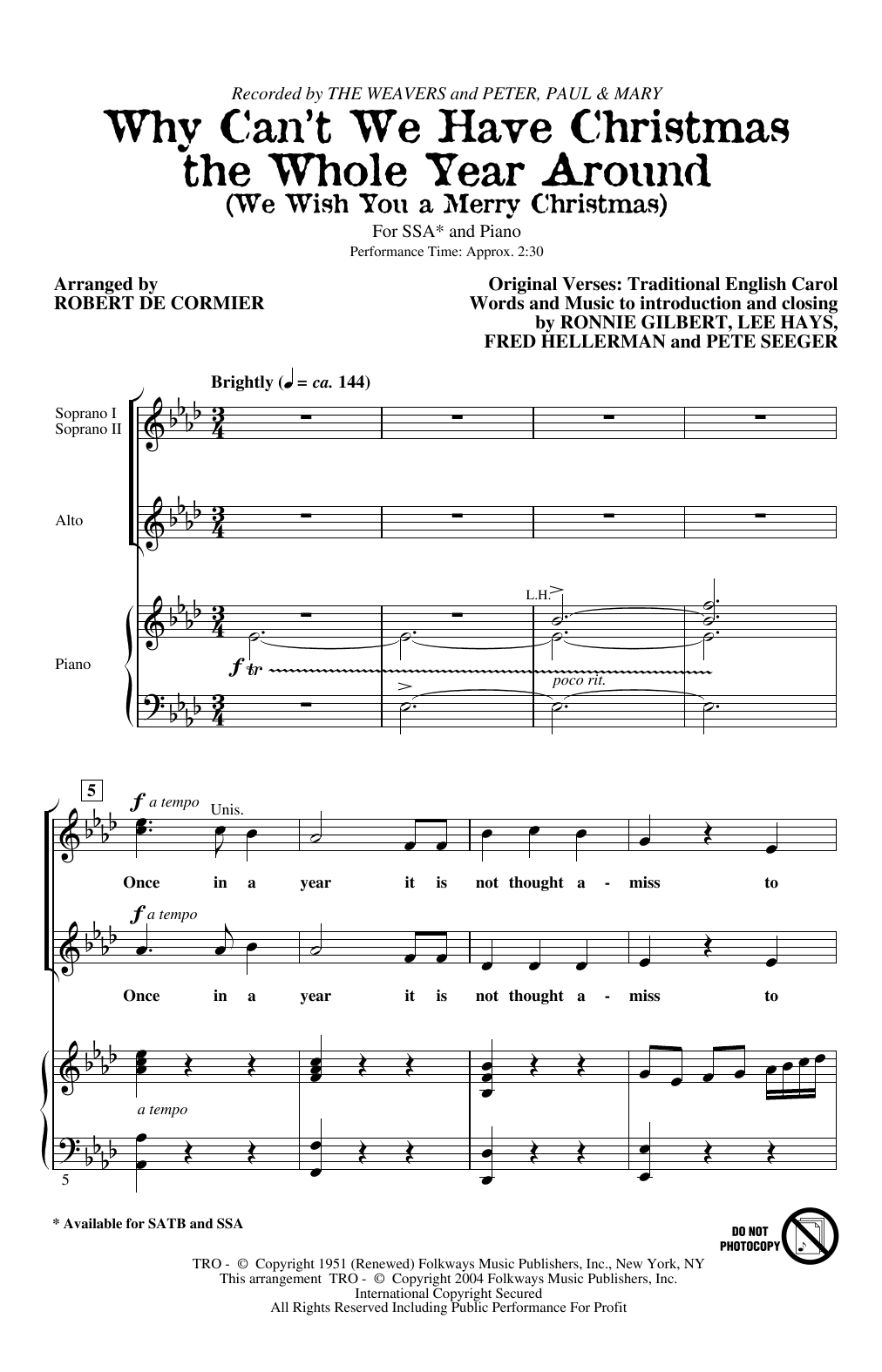 The Weavers Why Can't We Have Christmas The Whole Year Around (We Wish You A Merry Christmas) Sheet Music Notes & Chords for SATB Choir - Download or Print PDF