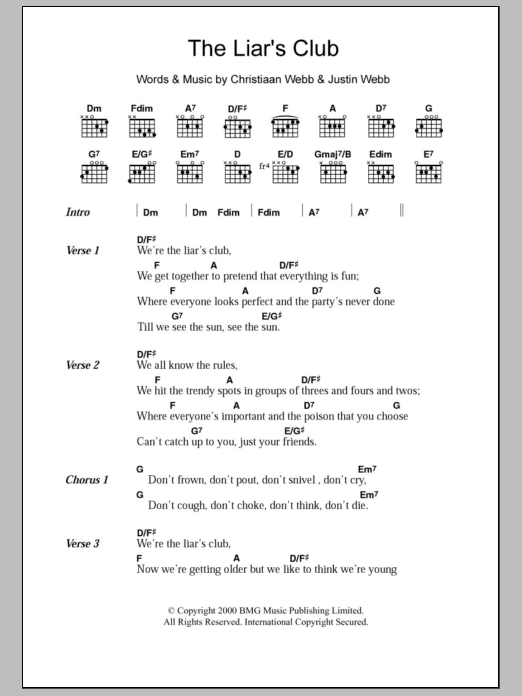 The Webb Brothers The Liar's Club Sheet Music Notes & Chords for Lyrics & Chords - Download or Print PDF