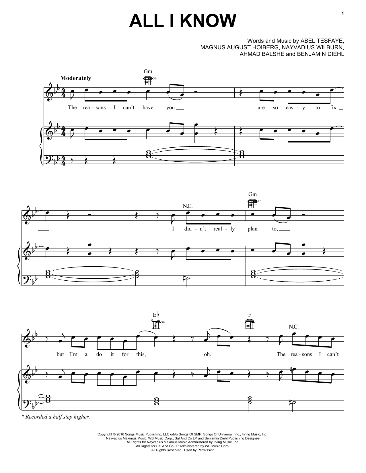 The Weeknd All I Know Sheet Music Notes & Chords for Piano, Vocal & Guitar (Right-Hand Melody) - Download or Print PDF