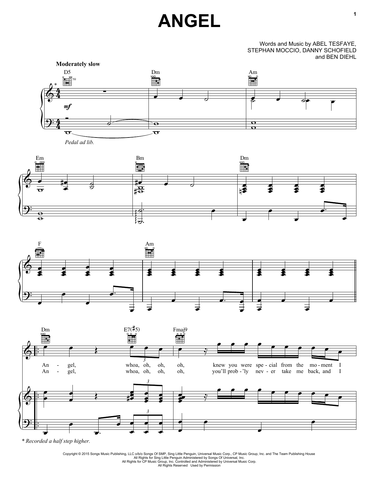 The Weeknd Angel Sheet Music Notes & Chords for Piano, Vocal & Guitar (Right-Hand Melody) - Download or Print PDF