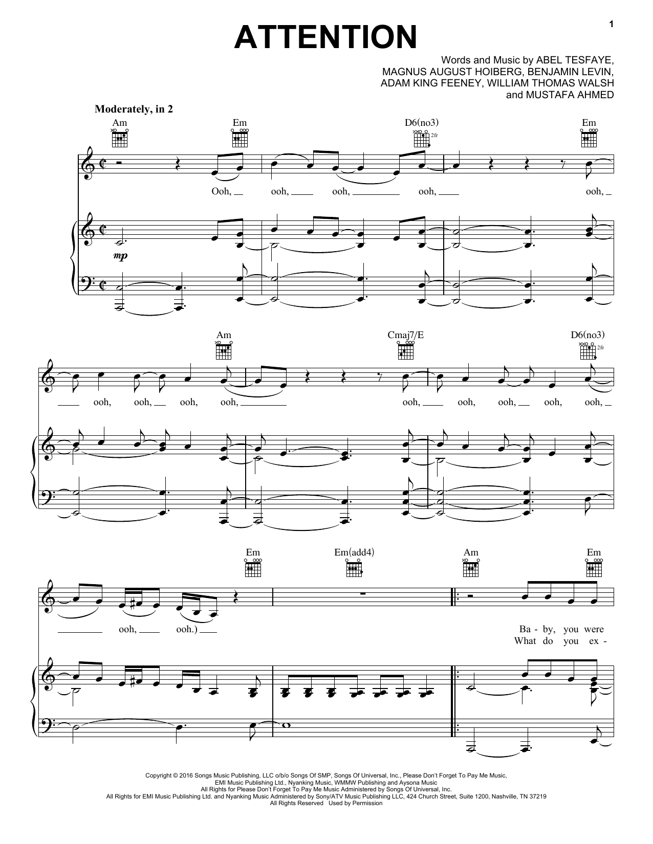 The Weeknd Attention Sheet Music Notes & Chords for Piano, Vocal & Guitar (Right-Hand Melody) - Download or Print PDF