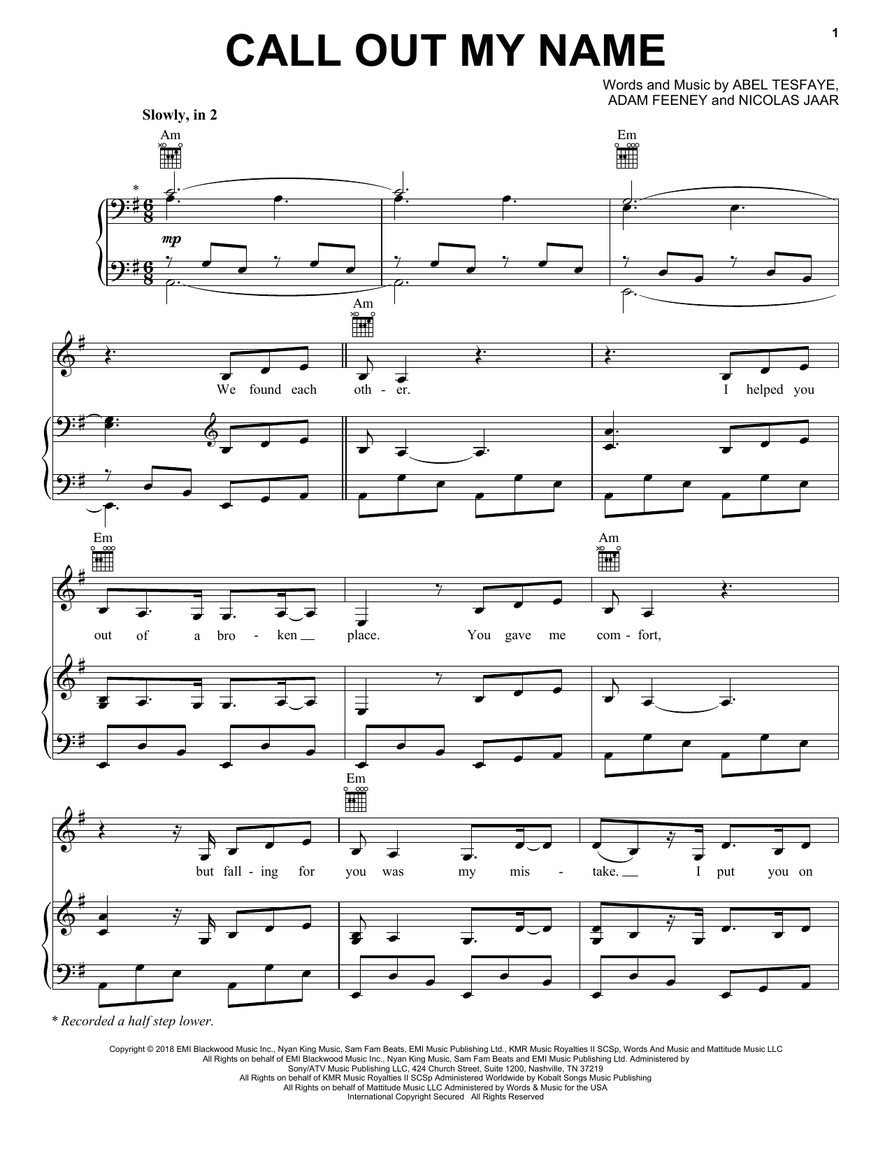The Weeknd Call Out My Name Sheet Music Notes & Chords for Easy Guitar Tab - Download or Print PDF