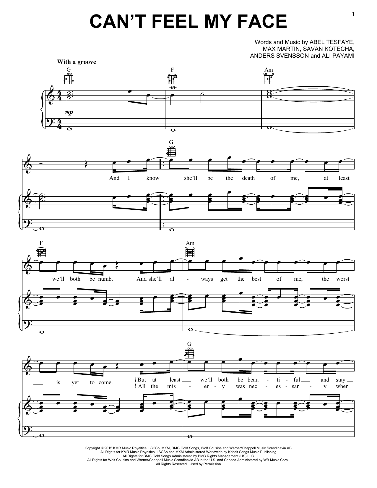 The Weeknd Can't Feel My Face Sheet Music Notes & Chords for Bass Guitar Tab - Download or Print PDF