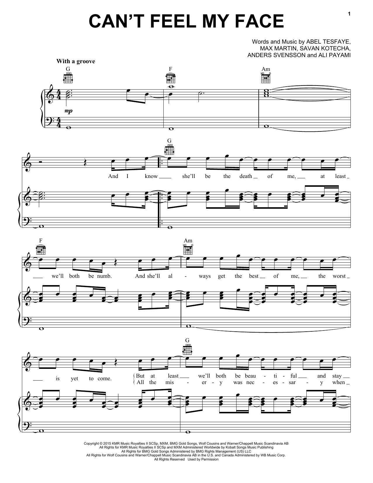 The Weeknd Can't Feel My Face Sheet Music Notes & Chords for Easy Bass Tab - Download or Print PDF