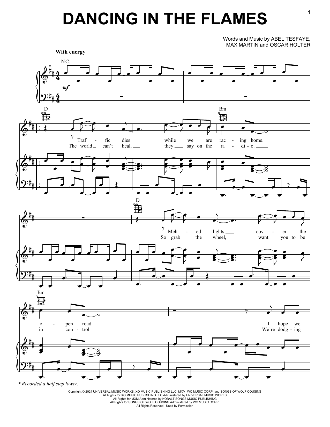 The Weeknd Dancing In The Flames Sheet Music Notes & Chords for Piano, Vocal & Guitar Chords (Right-Hand Melody) - Download or Print PDF