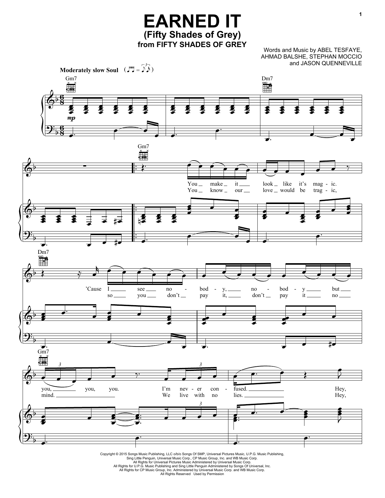The Weeknd Earned It (Fifty Shades Of Grey) Sheet Music Notes & Chords for Easy Piano - Download or Print PDF