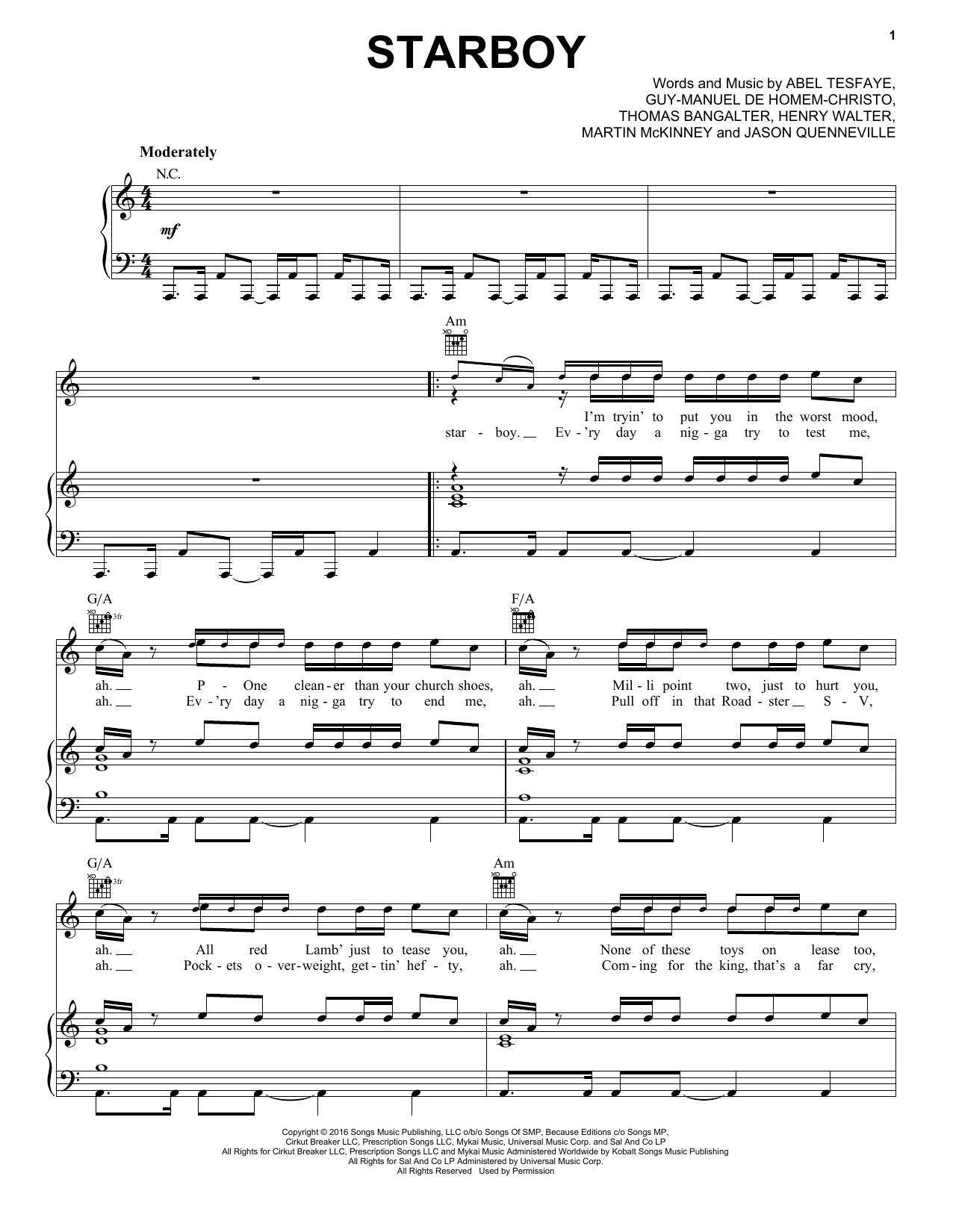 The Weeknd feat. Daft Punk Starboy Sheet Music Notes & Chords for Piano, Vocal & Guitar (Right-Hand Melody) - Download or Print PDF
