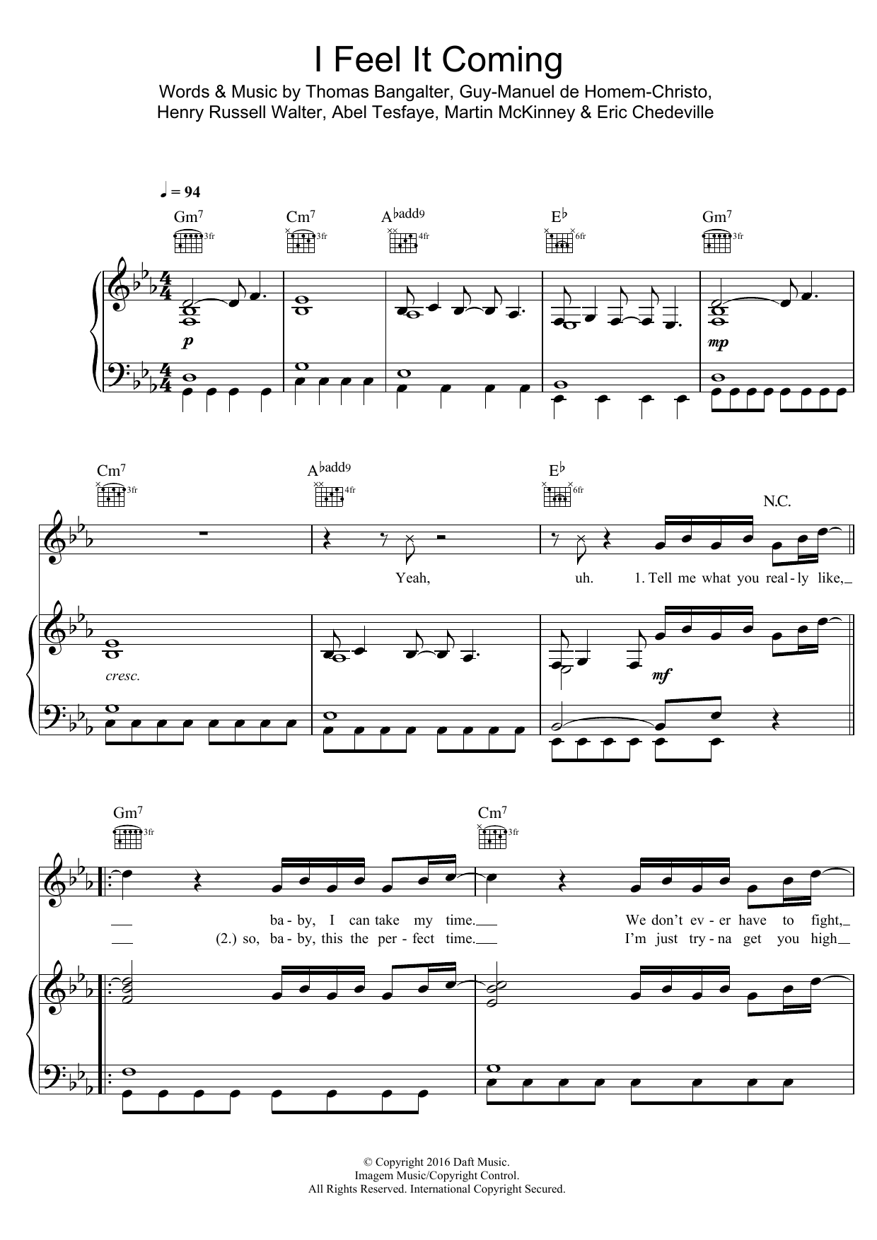 The Weeknd I Feel It Coming (featuring Daft Punk) Sheet Music Notes & Chords for Piano, Vocal & Guitar (Right-Hand Melody) - Download or Print PDF
