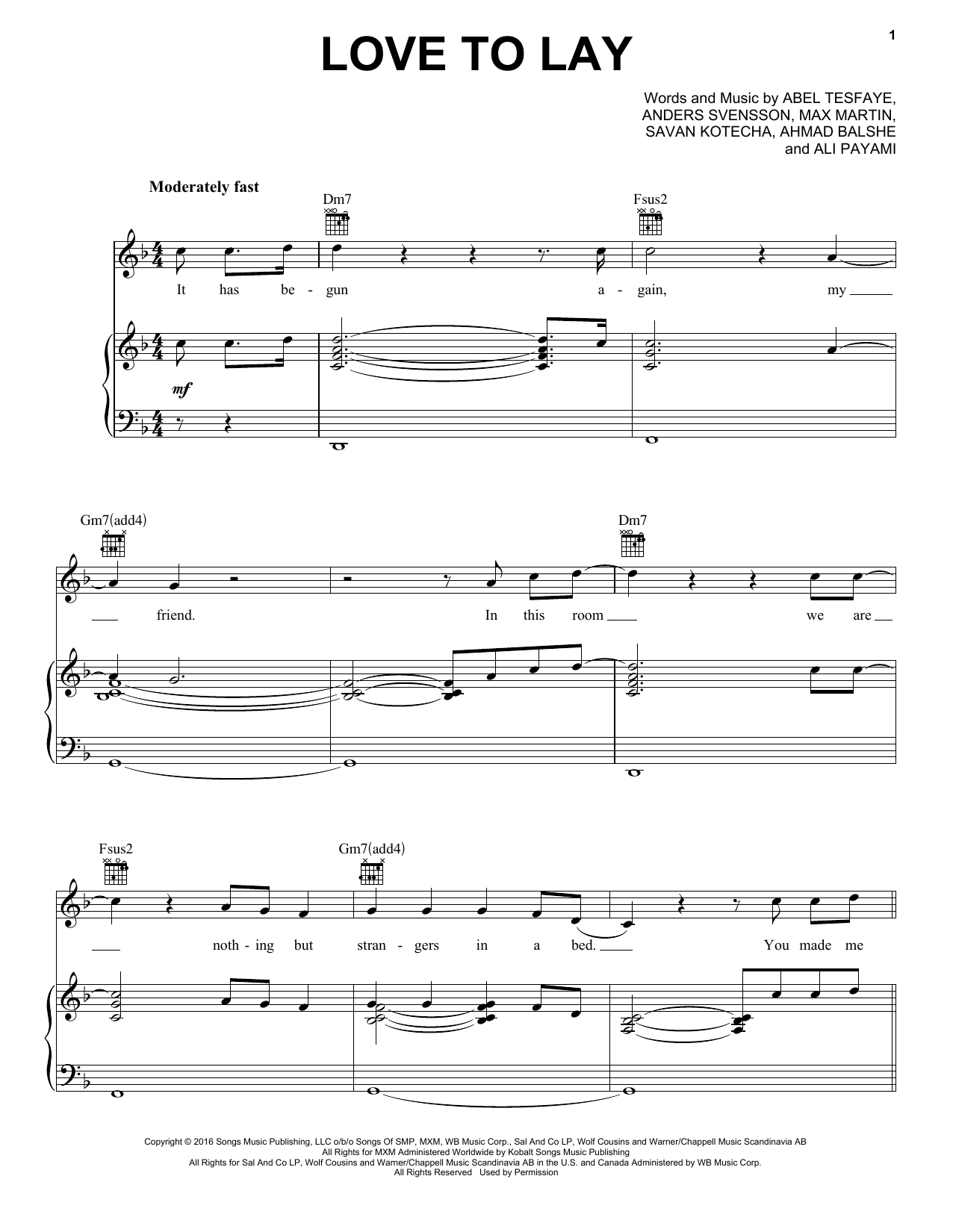 The Weeknd Love To Lay Sheet Music Notes & Chords for Piano, Vocal & Guitar (Right-Hand Melody) - Download or Print PDF