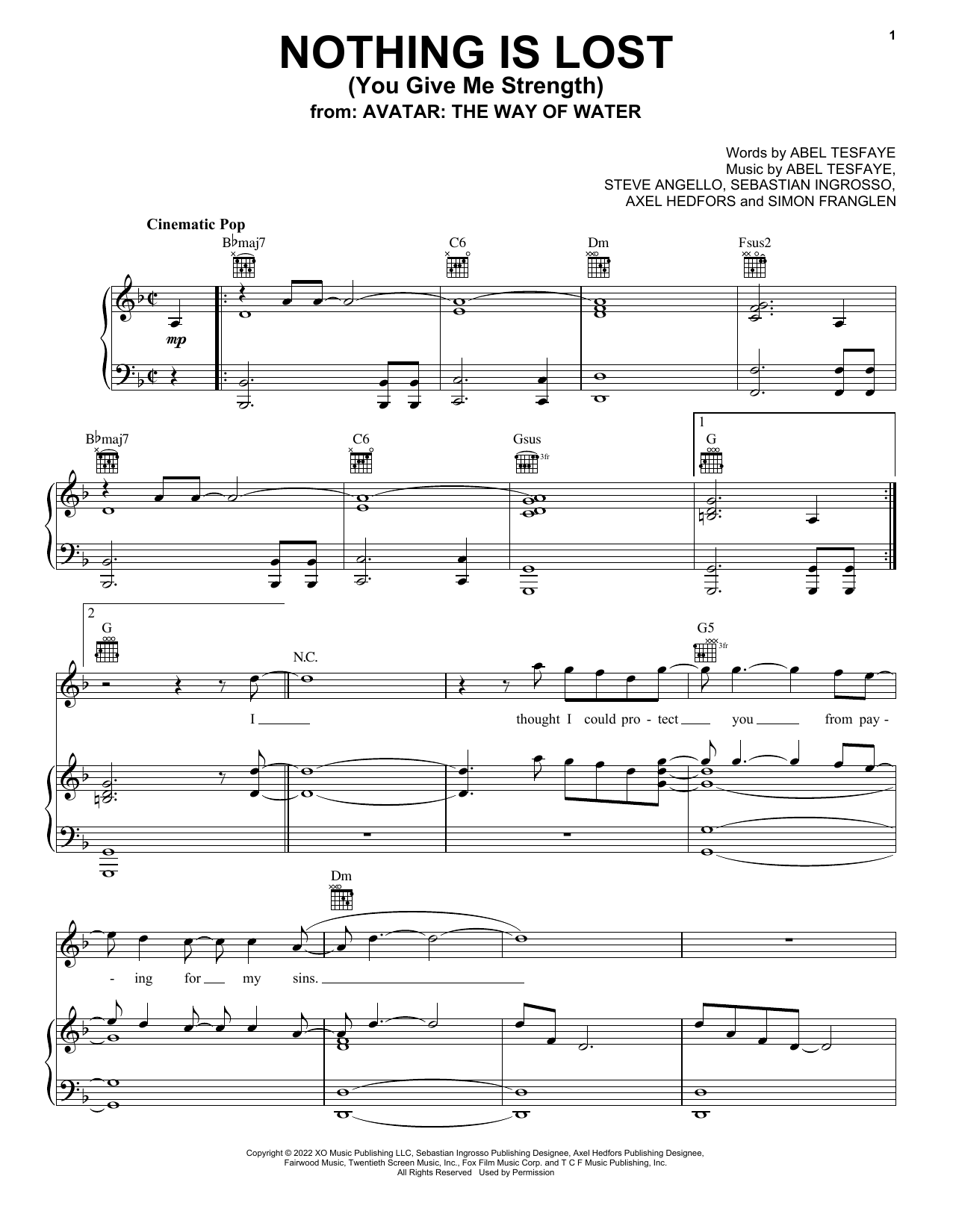 The Weeknd Nothing Is Lost (You Give Me Strength) (from Avatar: The Way Of Water) Sheet Music Notes & Chords for Ukulele - Download or Print PDF
