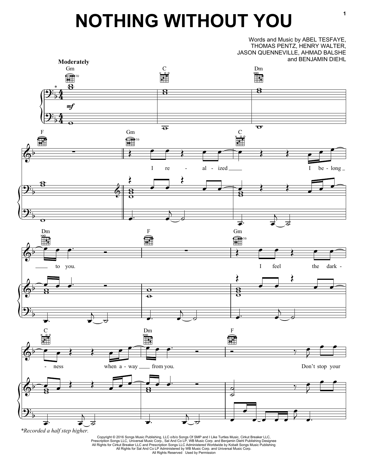 The Weeknd Nothing Without You Sheet Music Notes & Chords for Piano, Vocal & Guitar (Right-Hand Melody) - Download or Print PDF