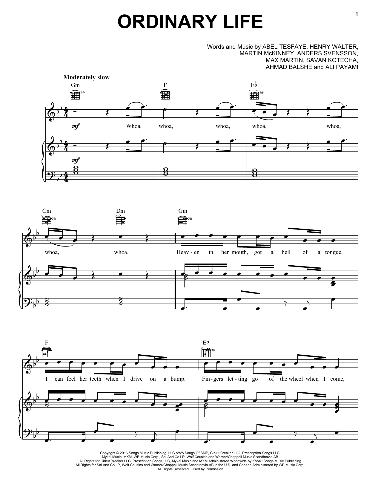 The Weeknd Ordinary Life Sheet Music Notes & Chords for Piano, Vocal & Guitar (Right-Hand Melody) - Download or Print PDF