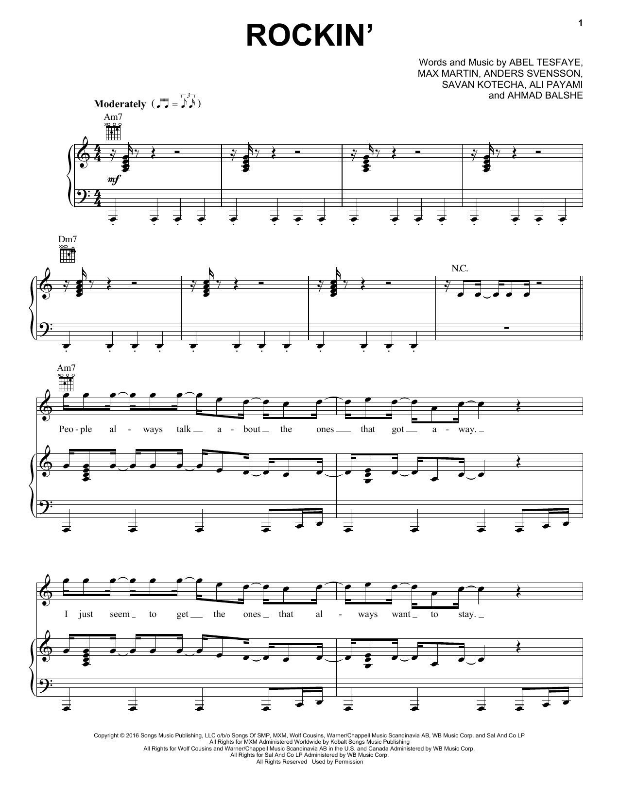 The Weeknd Rockin' Sheet Music Notes & Chords for Piano, Vocal & Guitar (Right-Hand Melody) - Download or Print PDF