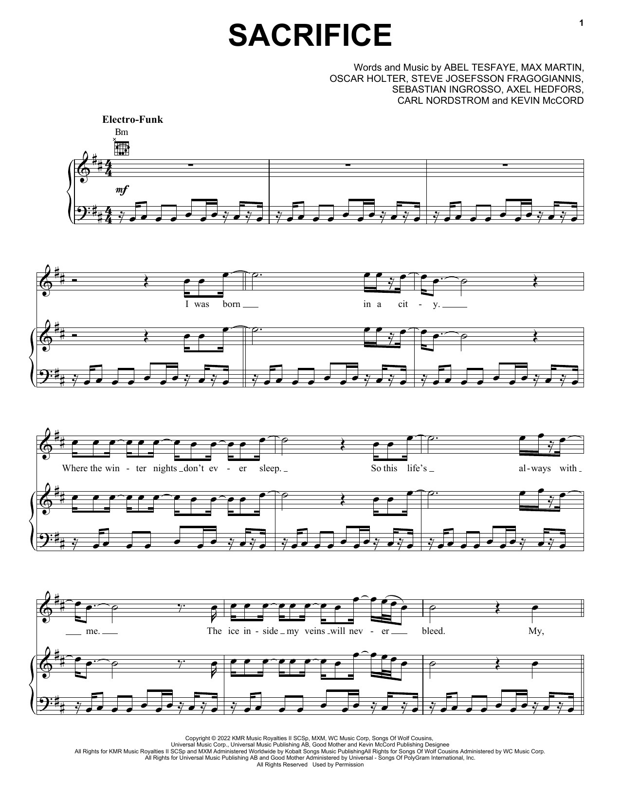 The Weeknd Sacrifice Sheet Music Notes & Chords for Piano, Vocal & Guitar Chords (Right-Hand Melody) - Download or Print PDF