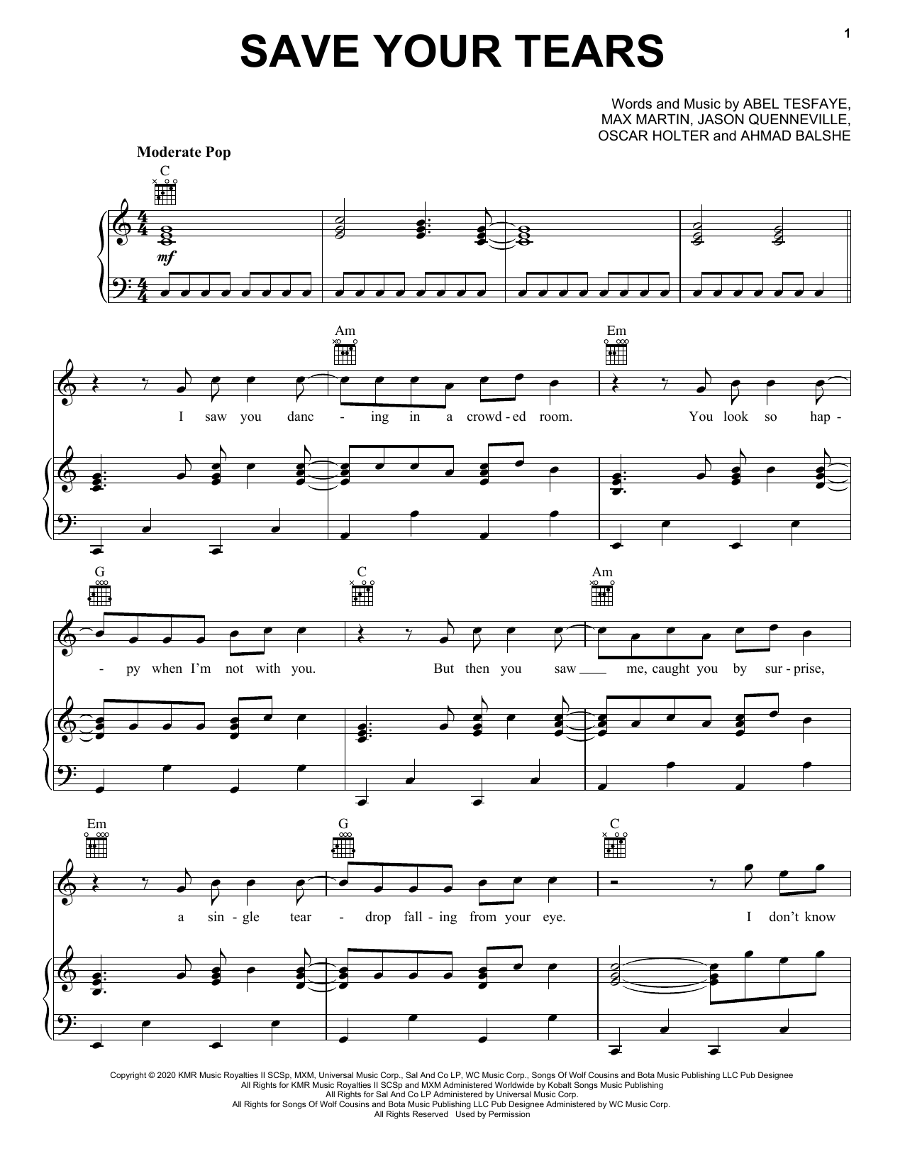 The Weeknd Save Your Tears Sheet Music Notes & Chords for Super Easy Piano - Download or Print PDF