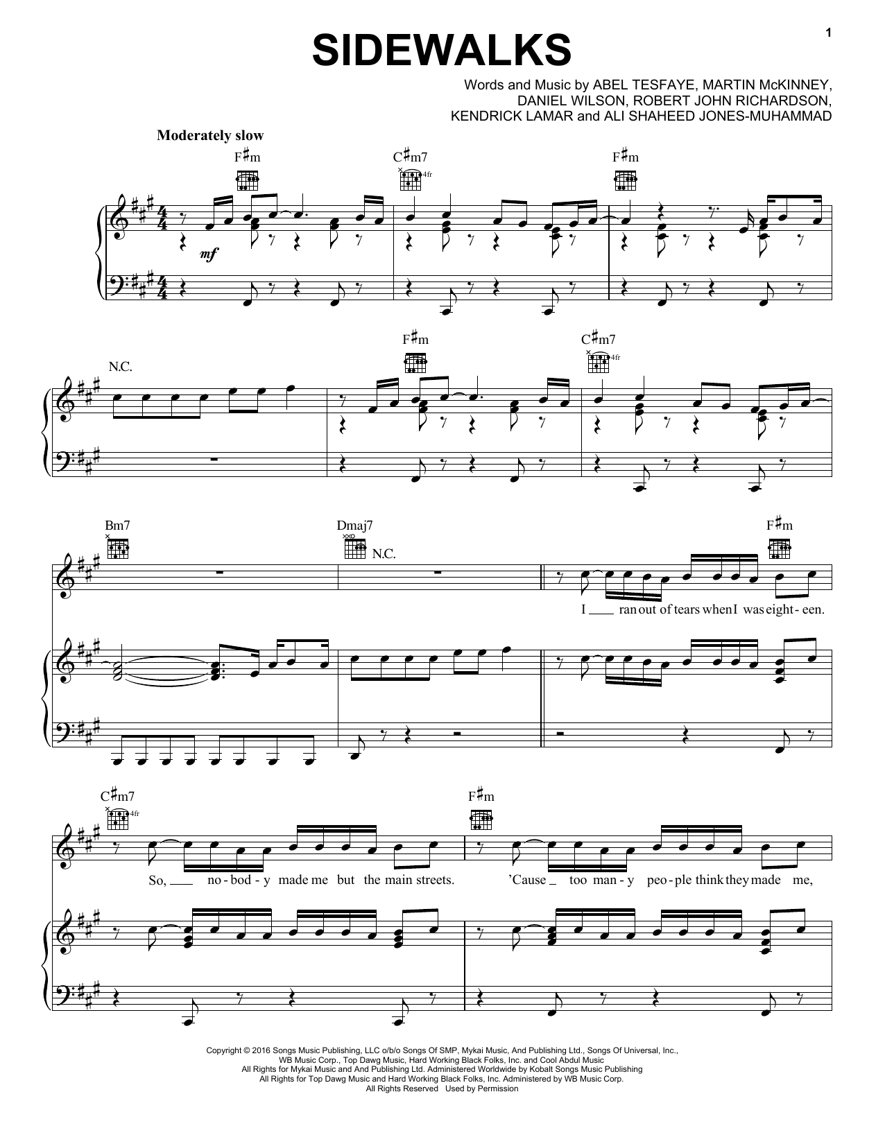 The Weeknd Sidewalks Sheet Music Notes & Chords for Piano, Vocal & Guitar (Right-Hand Melody) - Download or Print PDF