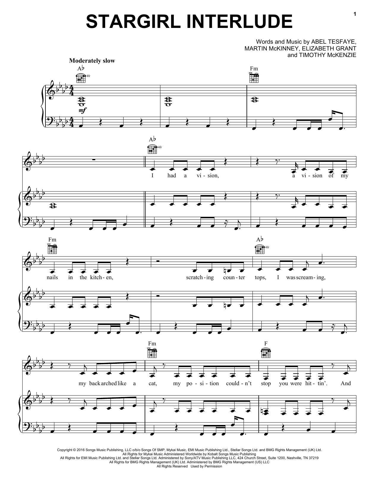 The Weeknd Stargirl Interlude Sheet Music Notes & Chords for Piano, Vocal & Guitar (Right-Hand Melody) - Download or Print PDF