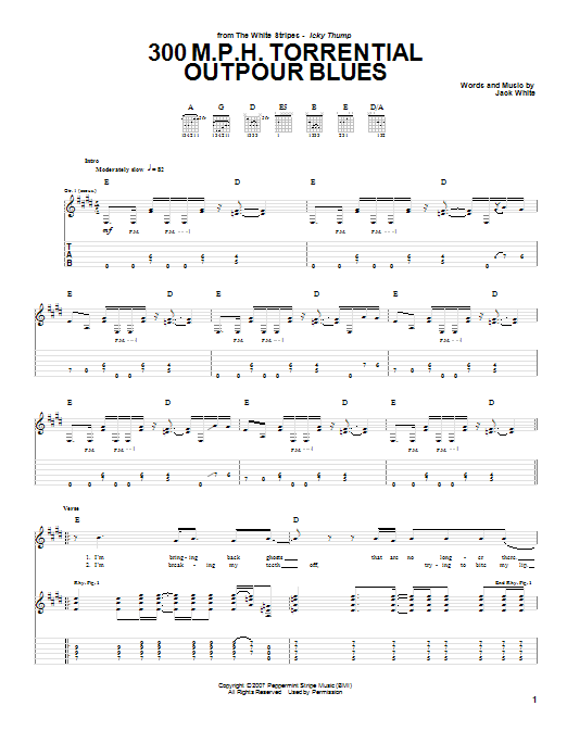 The White Stripes 300 MPH Torrential Outpour Blues Sheet Music Notes & Chords for Guitar Tab - Download or Print PDF