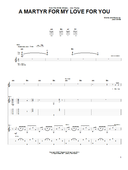The White Stripes A Martyr For My Love For You Sheet Music Notes & Chords for Guitar Tab - Download or Print PDF