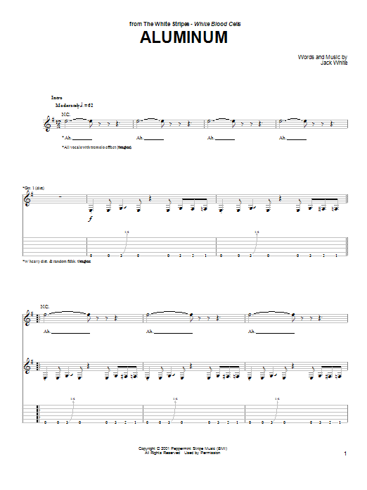 The White Stripes Aluminum Sheet Music Notes & Chords for Guitar Tab - Download or Print PDF