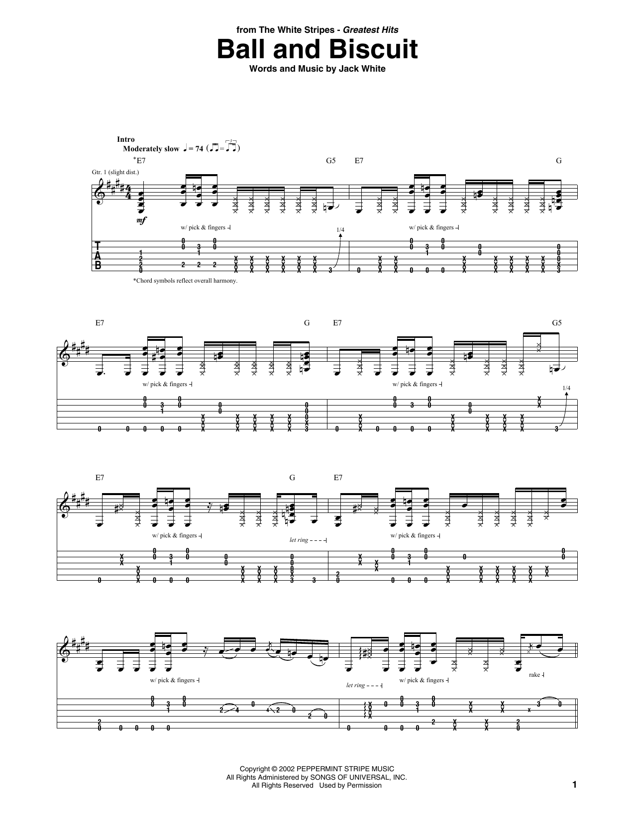 The White Stripes Ball And Biscuit Sheet Music Notes & Chords for Guitar Tab - Download or Print PDF