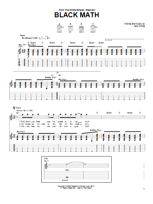 The White Stripes Black Math Sheet Music Notes & Chords for Guitar Tab - Download or Print PDF