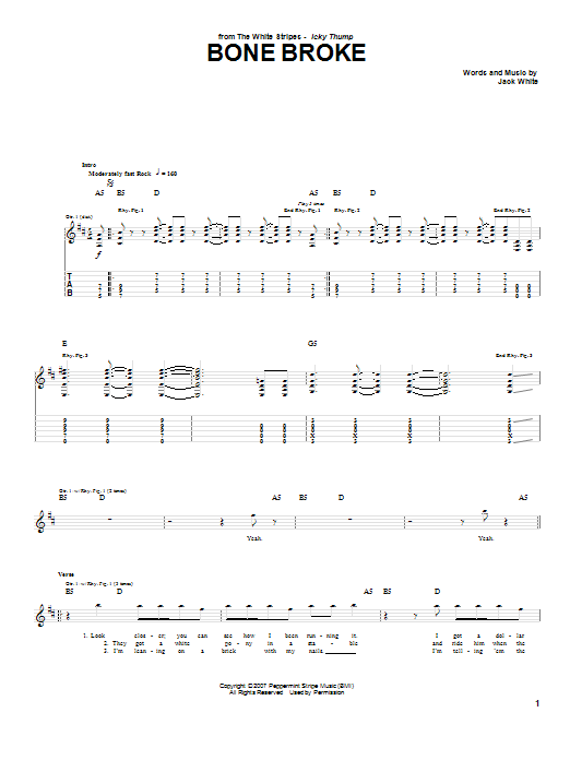 The White Stripes Bone Broke Sheet Music Notes & Chords for Guitar Tab - Download or Print PDF