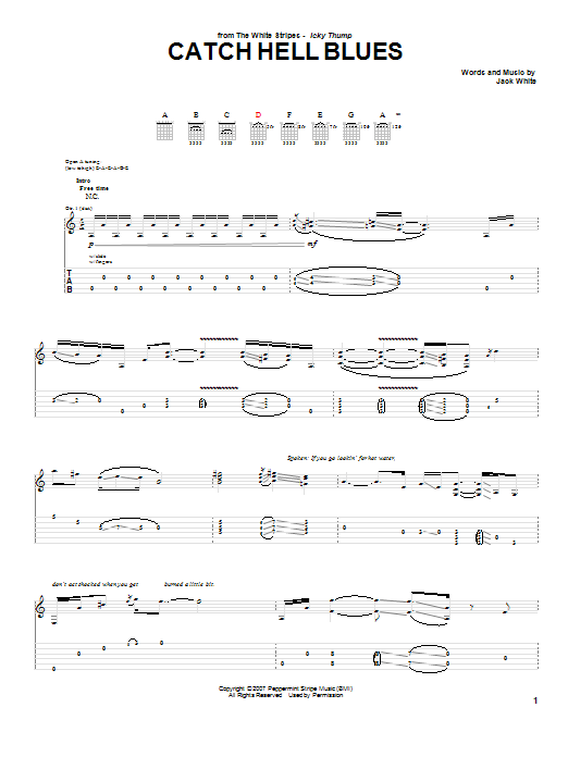 The White Stripes Catch Hell Blues Sheet Music Notes & Chords for Guitar Tab - Download or Print PDF