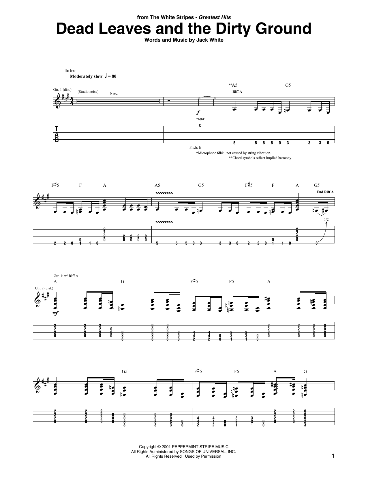 The White Stripes Dead Leaves And The Dirty Ground Sheet Music Notes & Chords for Guitar Tab - Download or Print PDF