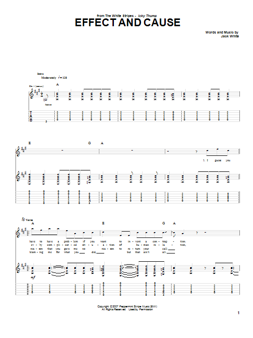 The White Stripes Effect And Cause Sheet Music Notes & Chords for Guitar Tab - Download or Print PDF