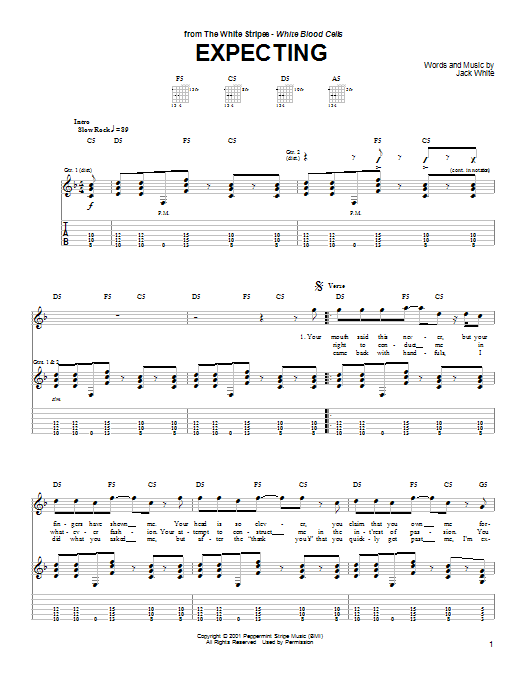 The White Stripes Expecting Sheet Music Notes & Chords for Guitar Tab - Download or Print PDF