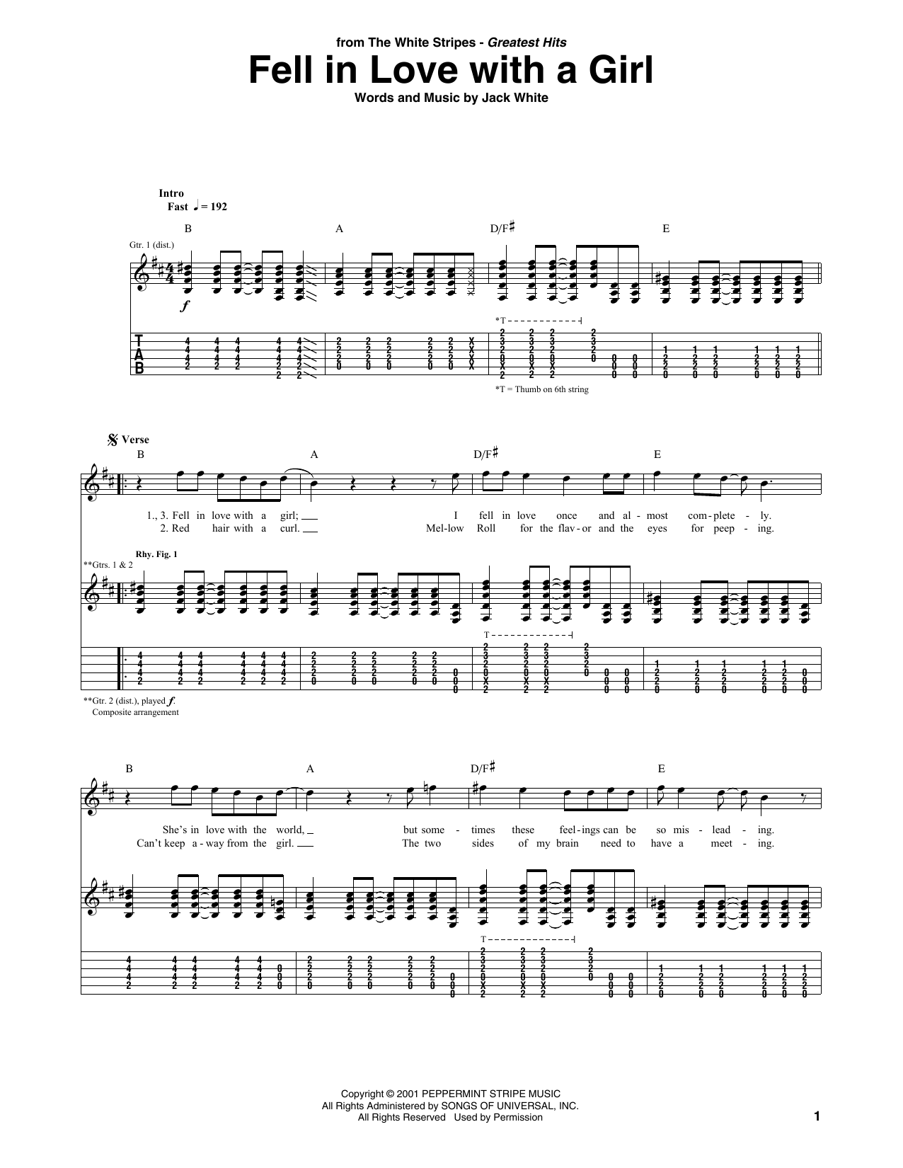 The White Stripes Fell In Love With A Girl Sheet Music Notes & Chords for Guitar Tab - Download or Print PDF