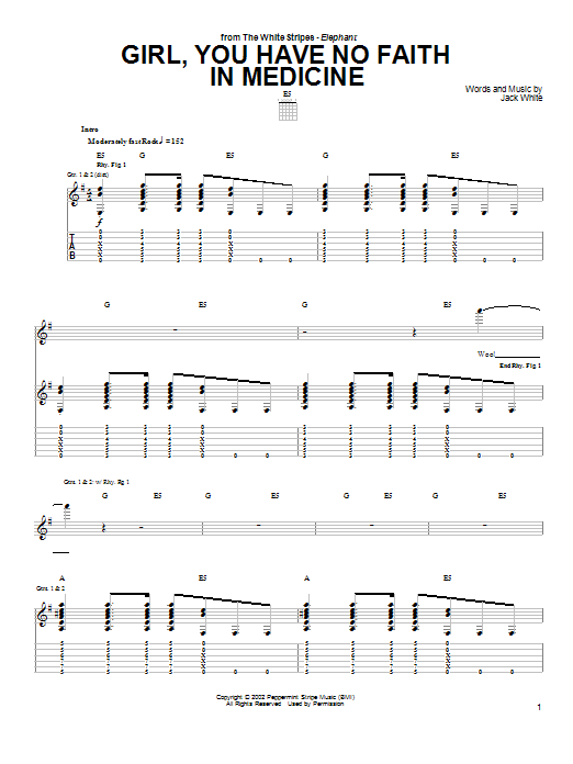 The White Stripes Girl, You Have No Faith In Medicine Sheet Music Notes & Chords for Guitar Tab - Download or Print PDF