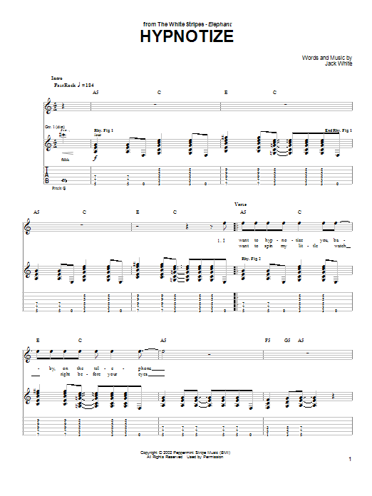 The White Stripes Hypnotize Sheet Music Notes & Chords for Guitar Tab - Download or Print PDF