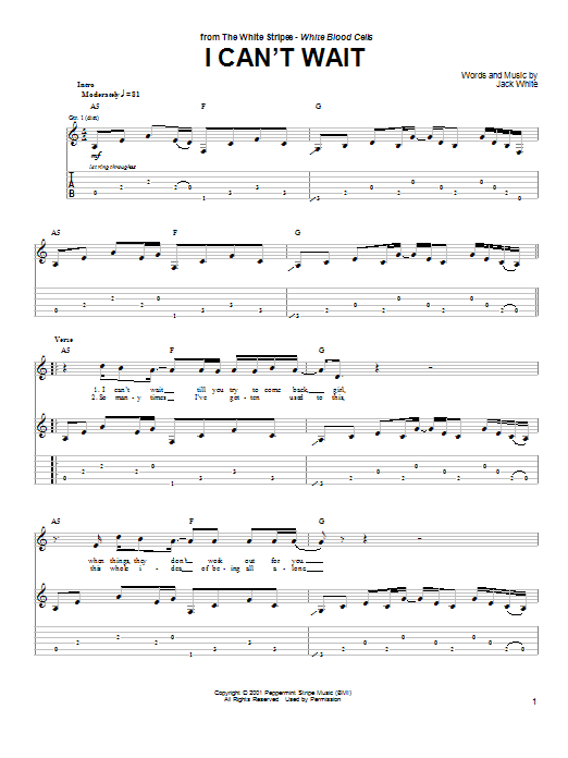 The White Stripes I Can't Wait Sheet Music Notes & Chords for Guitar Tab - Download or Print PDF