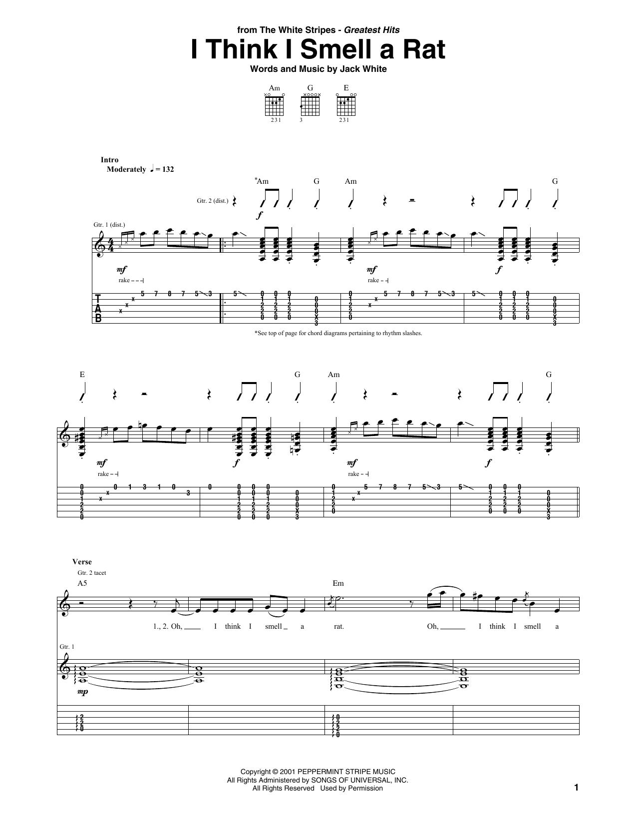 The White Stripes I Think I Smell A Rat Sheet Music Notes & Chords for Guitar Tab - Download or Print PDF